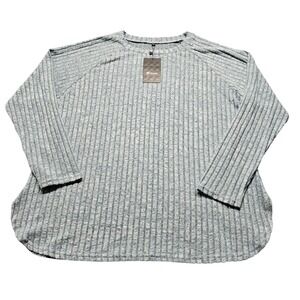 NWT Ficerd Womens 3XL Blue Ribbed Knit Long Sleeve Pullover Top Relaxed Fit